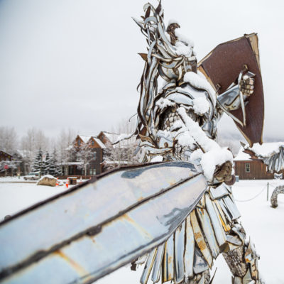 public art sculpture snow battle knight dragon - photo by Lydia Stern  LStern Media